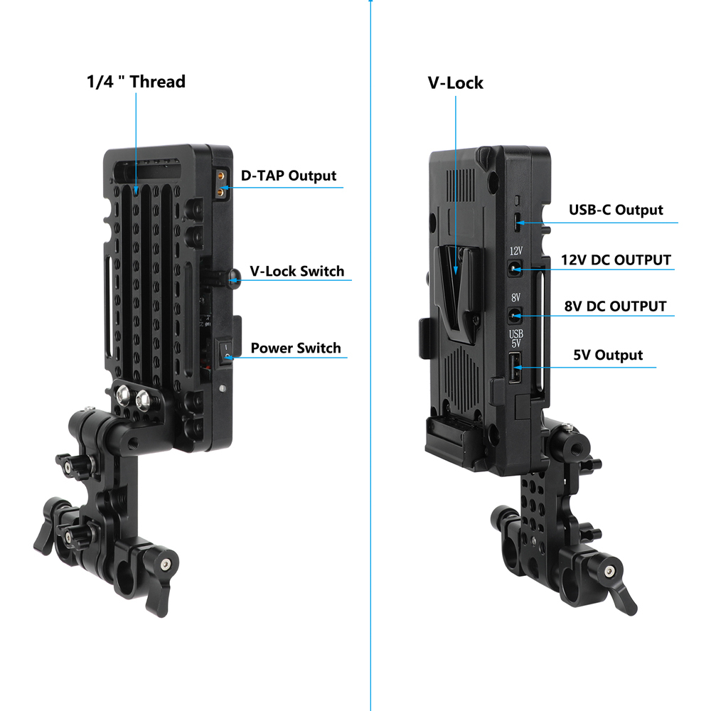 CAMVATE V-Mount Battery Plate with 15mm LWS Rod Clamp & Adjustable Arm