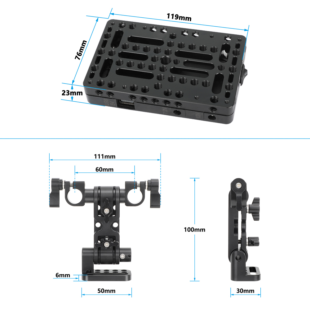 CAMVATE Gold Mount Battery Plate with 15mm LWS Rod Clamp & Adjustable Arm