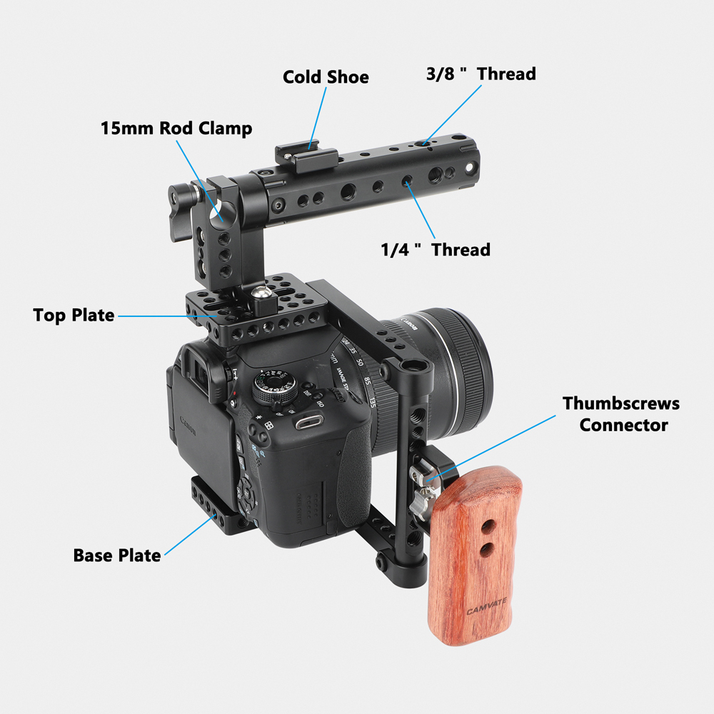 CAMVATE DSLR Camera Cage Top Handle Wood Grip for Canon 600D 70D 80D