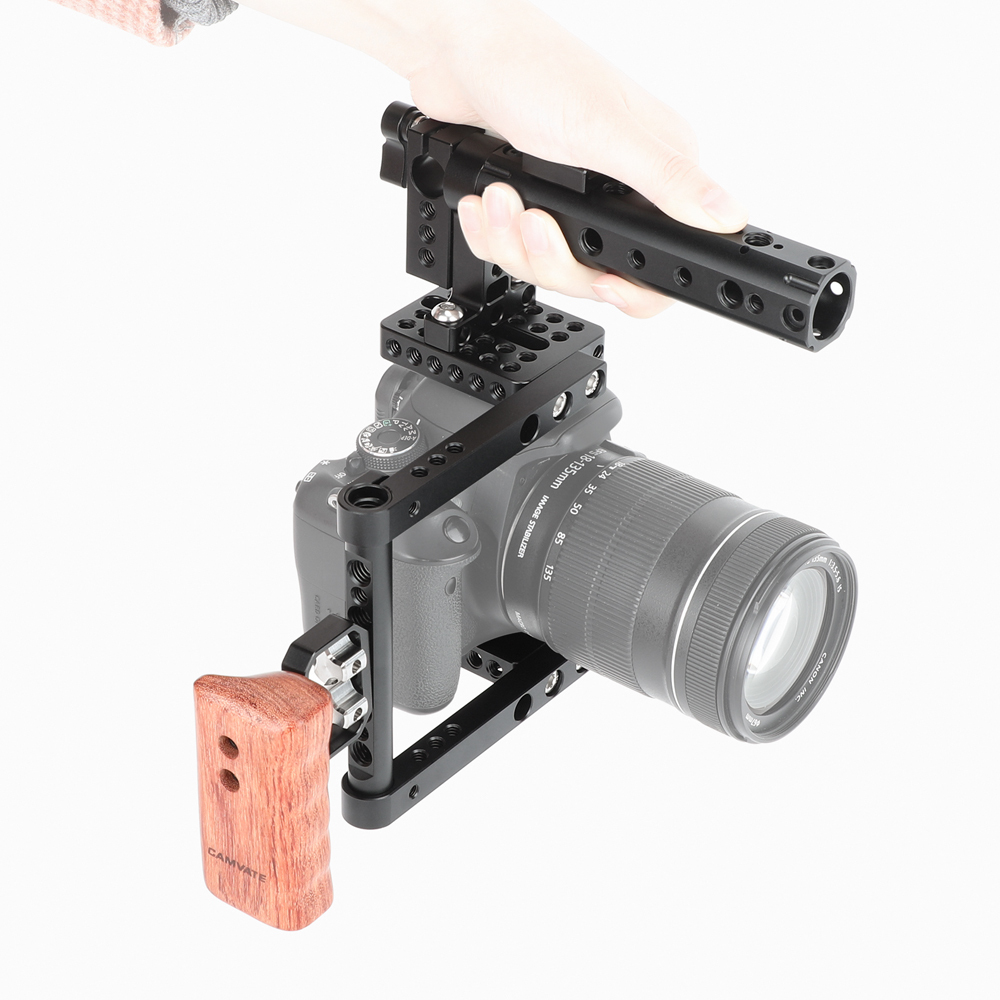 CAMVATE DSLR Camera Cage Top Handle Wood Grip for Canon 600D 70D 80D
