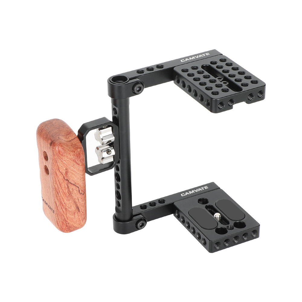 CAMVATE DSLR Video Camera Cage Stabilizer Rig with Wooden Handle for Canon Nikon Sony