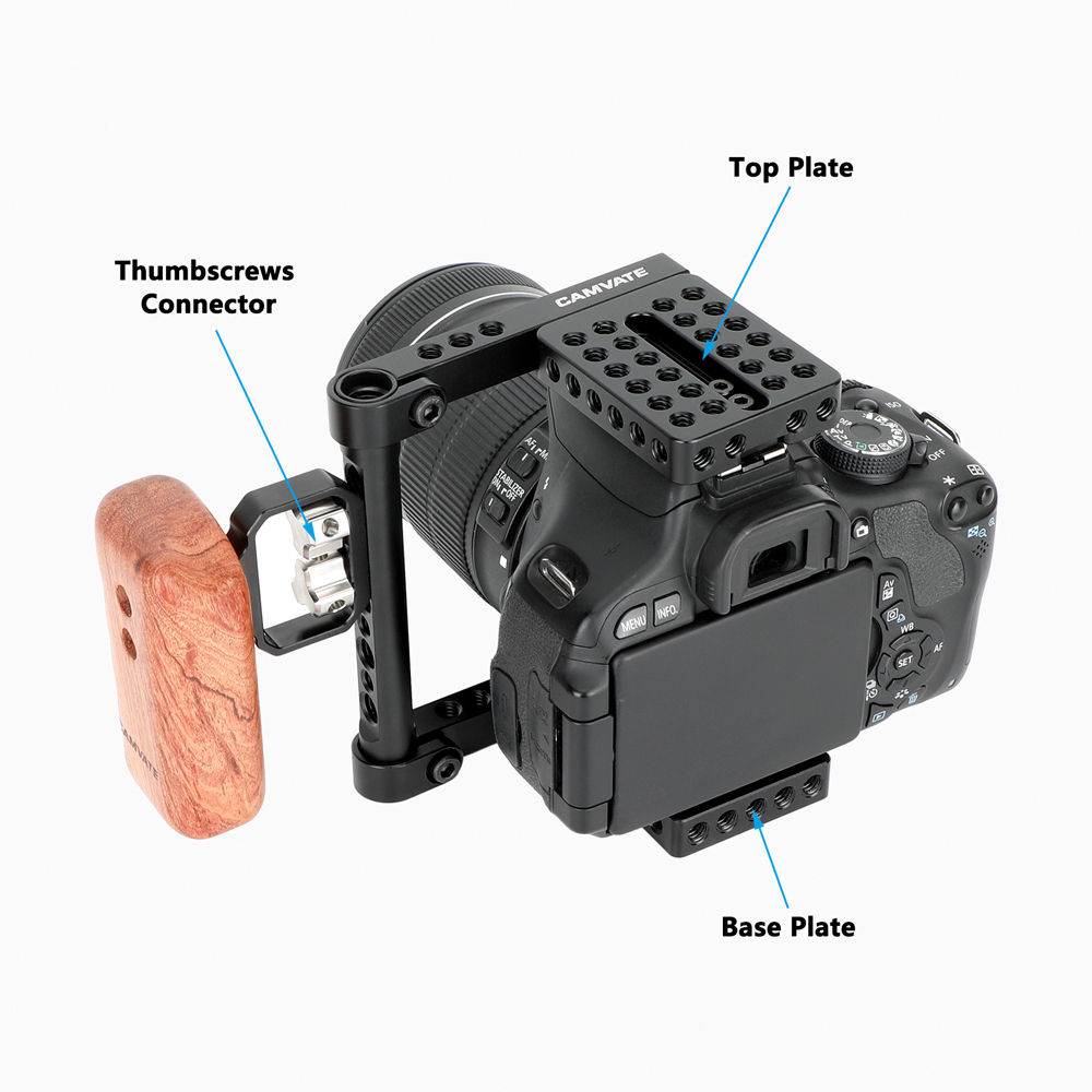 CAMVATE DSLR Video Camera Cage Stabilizer Rig with Wooden Handle for Canon Nikon Sony