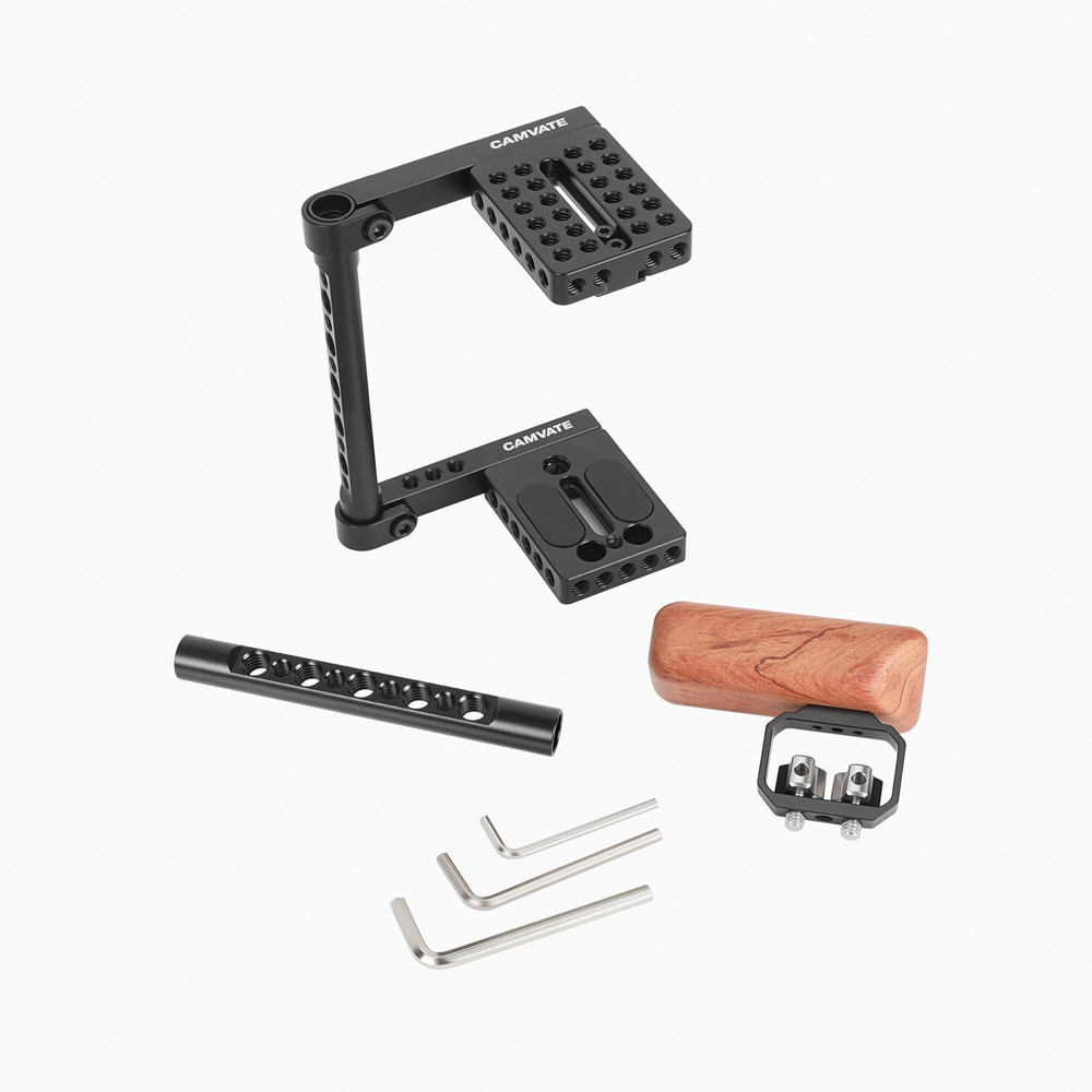 CAMVATE DSLR Video Camera Cage Stabilizer Rig with Wooden Handle for Canon Nikon Sony
