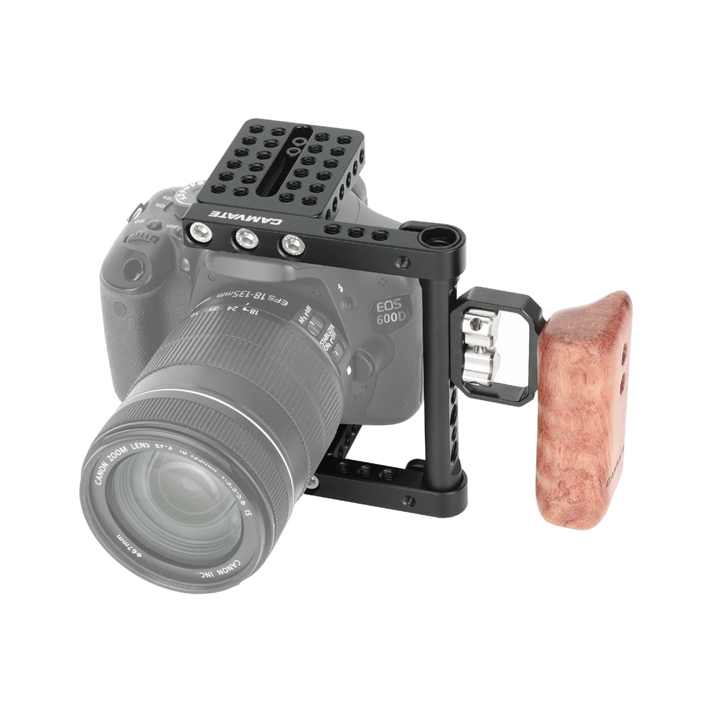 CAMVATE DSLR Video Camera Cage Stabilizer Rig with Wooden Handle for Canon Nikon Sony
