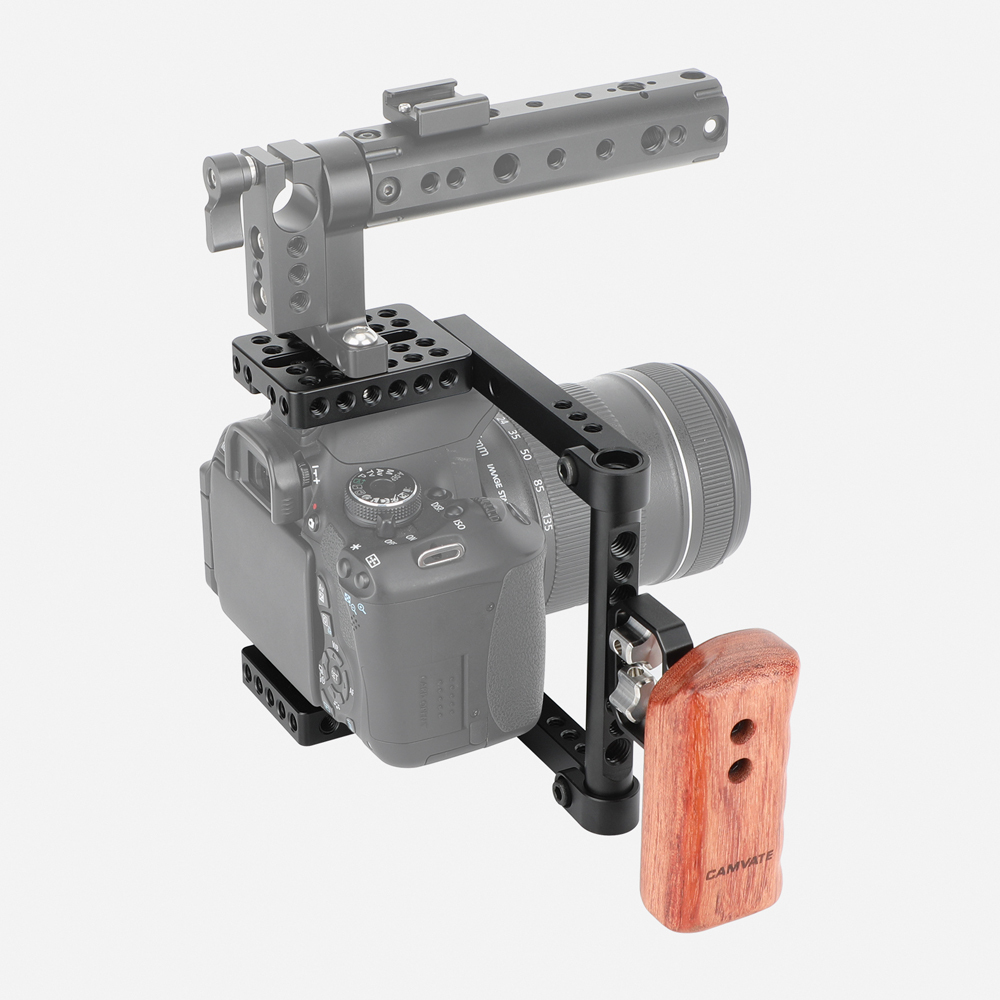 CAMVATE DSLR Video Camera Cage Stabilizer Rig with Wooden Handle(right)