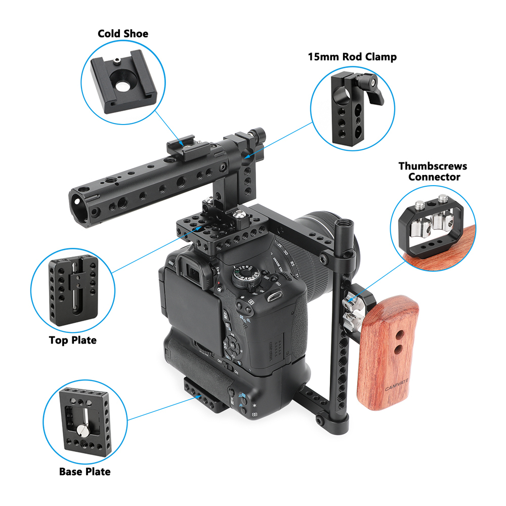 CAMVATE Universal Cage Top Handle Wood Grip for 80D, GH5 (Large)
