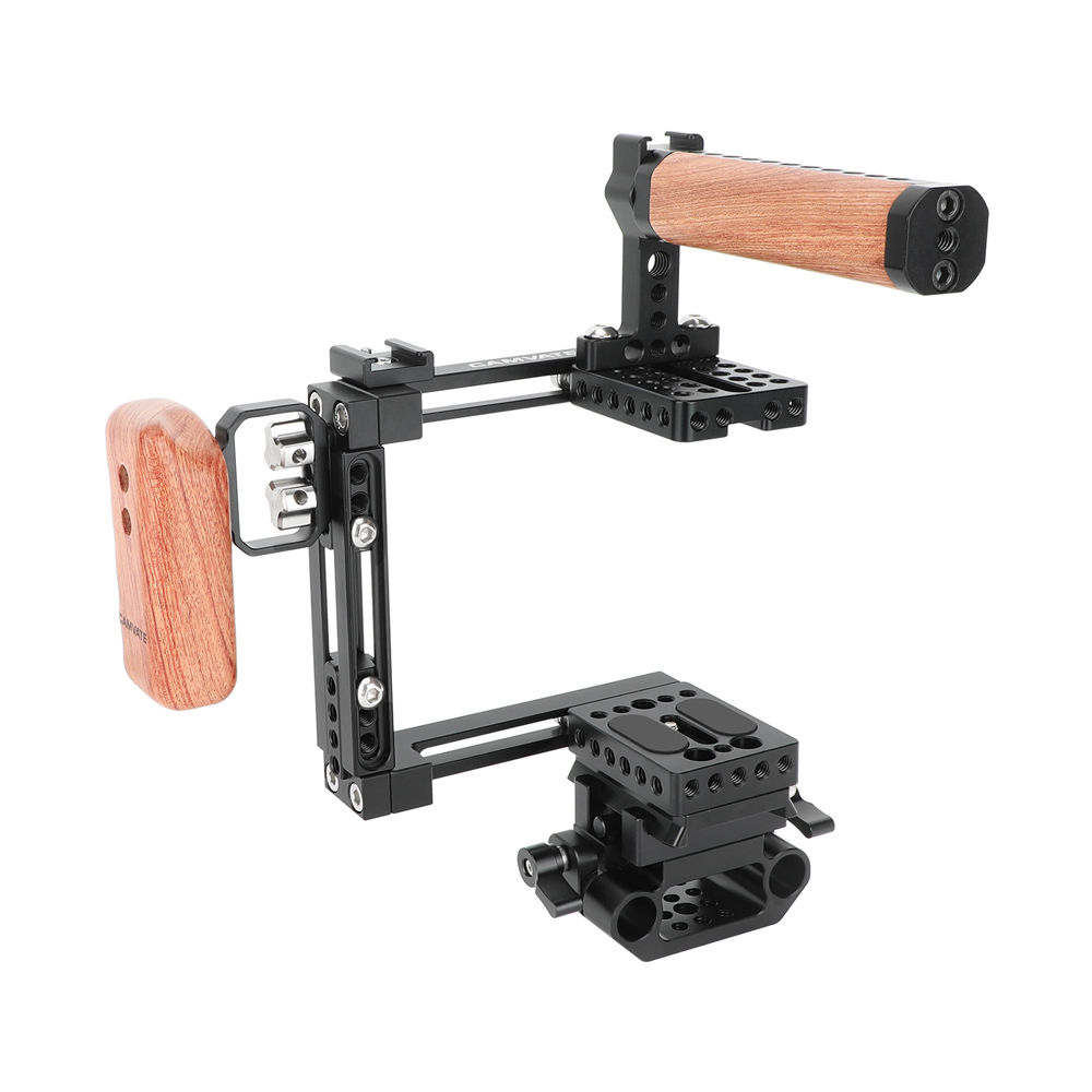 CAMVATE Adjustable Half Cage Kit With Manfrotto Quick Release Plate 15mm Railblock Base + Wooden Handgrip
