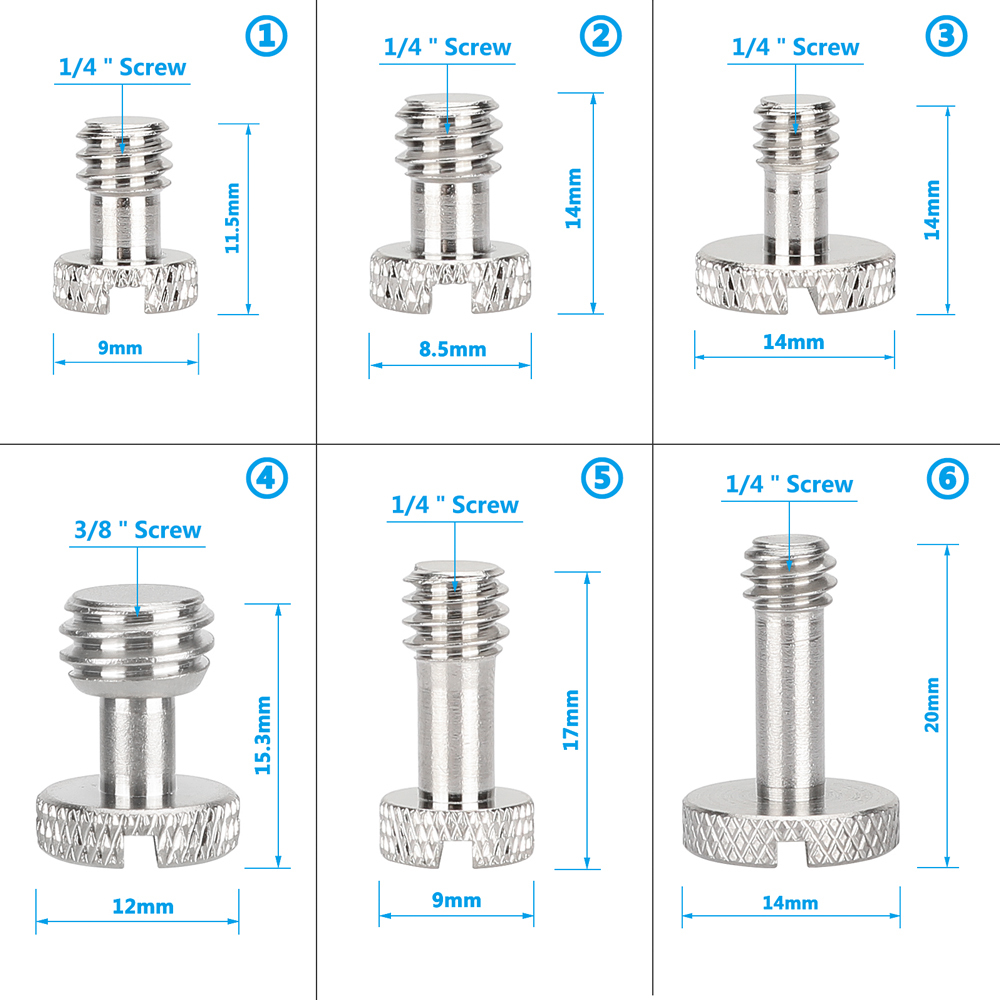 CAMVATE 1/4"-20 & 3/8"-16 Slotted Screw Bolt Assortment Brass Nickel Made With Plastic Storage Case For Camera Quick Release Plate (12 Pieces)