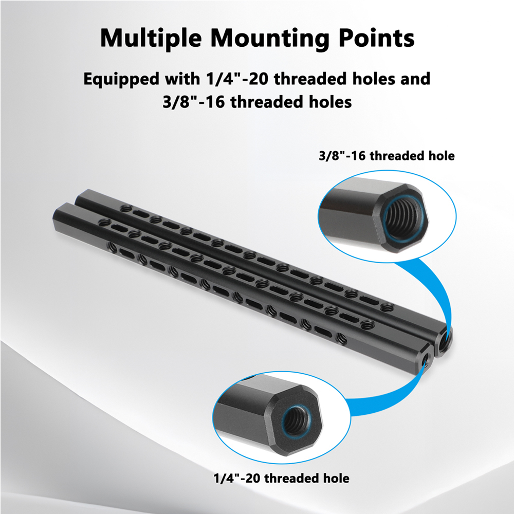 CAMVATE Support Bar with 1/4"-20 & 3/8"-16 Threads for 15mm Rod System (10", Pair)