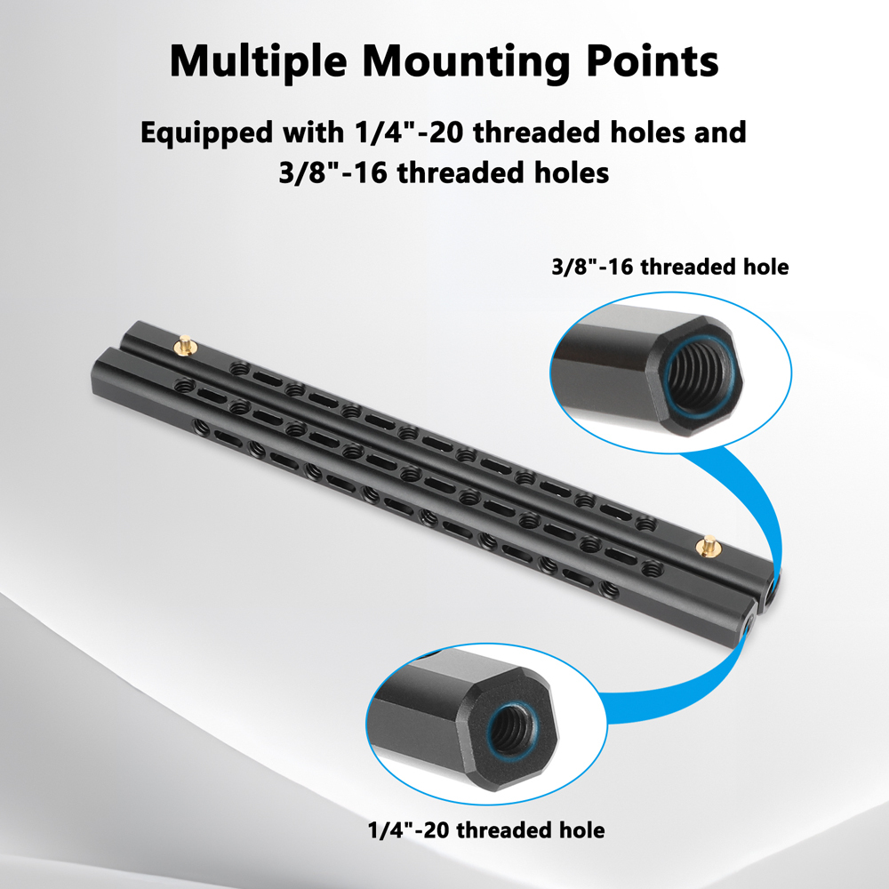 CAMVATE Support Bar with 1/4"-20 Accessory Threads for 15mm Rod System (9.8", 2-Pack)