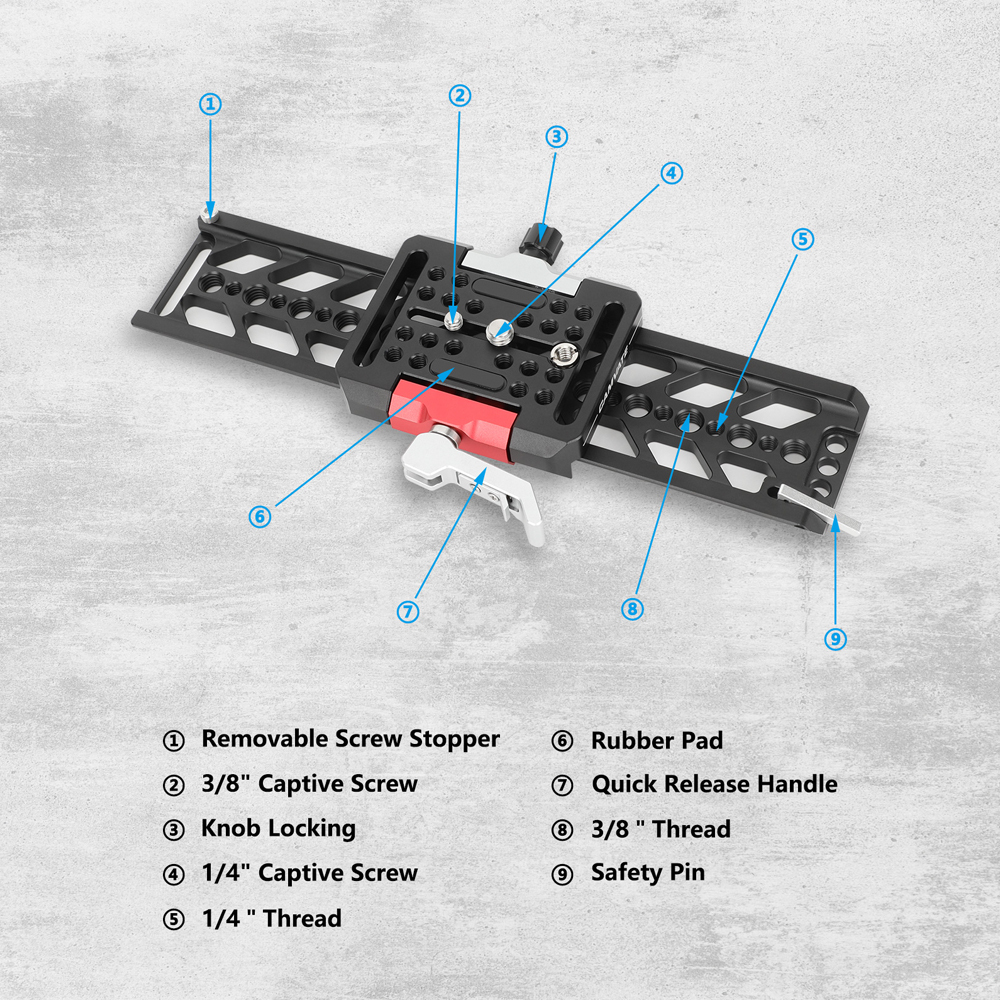 CAMVATE 10" Dovetail Plate and QR Baseplate with Double Rod Adapter