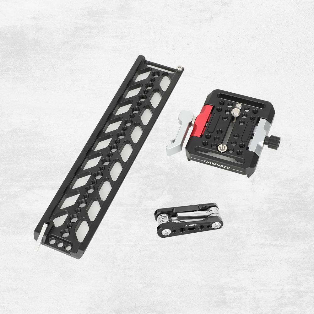 CAMVATE 10" Dovetail Plate and QR Baseplate with Double Rod Adapter