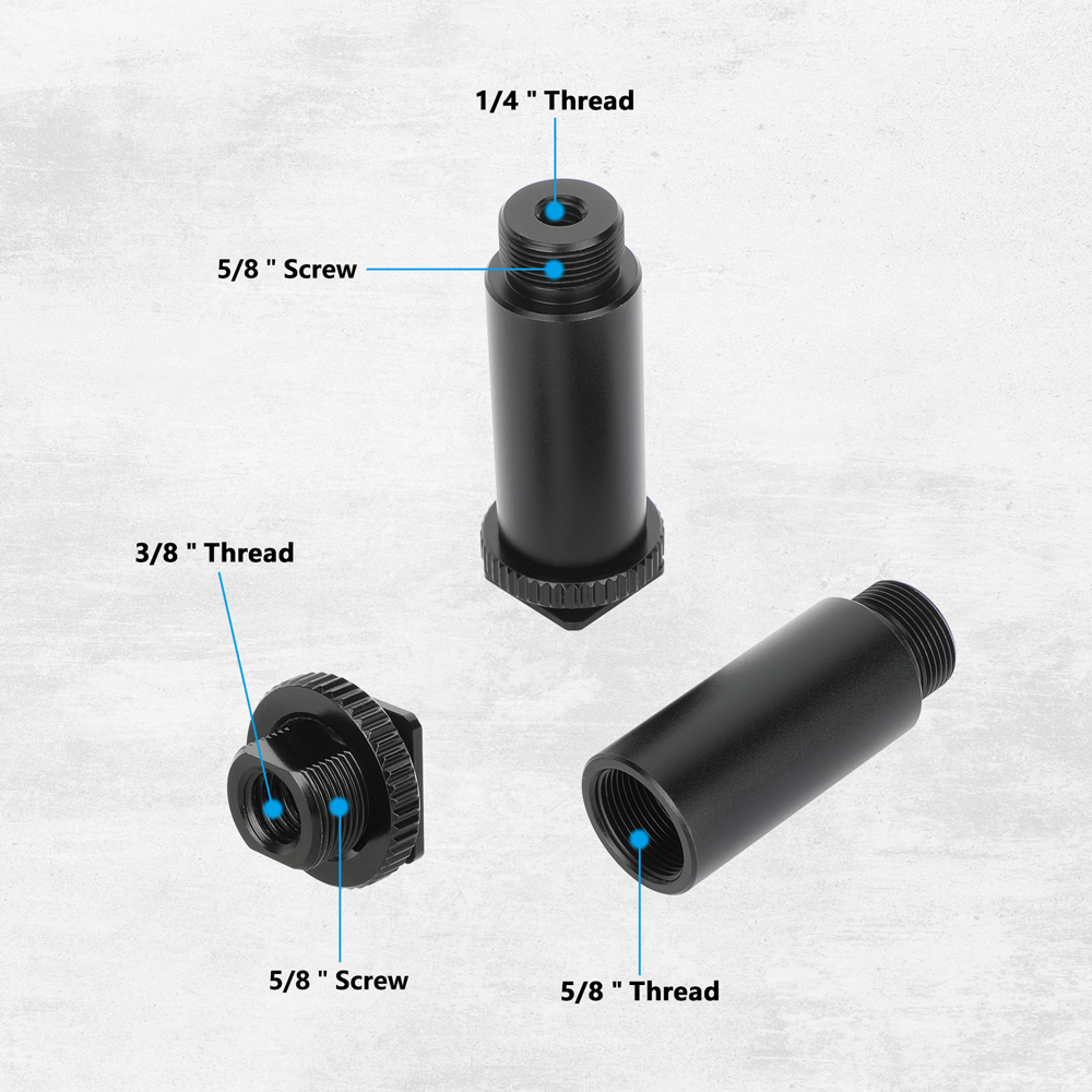 CAMVATE 2" Aluminum Micro Rod With 5/8"-27 Female To 5/8"-27 Male Microphone Thread Screw Adapter (2 Pieces)
