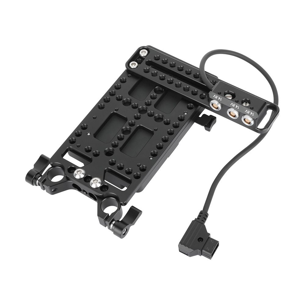 CAMVATE V Lock Mount Plate Power Supply Splitter + 15mm Rod Clamp & Coiled Power Cable