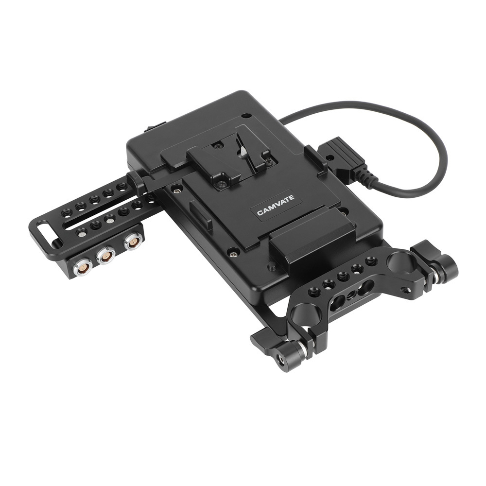 CAMVATE V Lock Mount Plate Power Supply Splitter + 15mm Rod Clamp & Coiled Power Cable