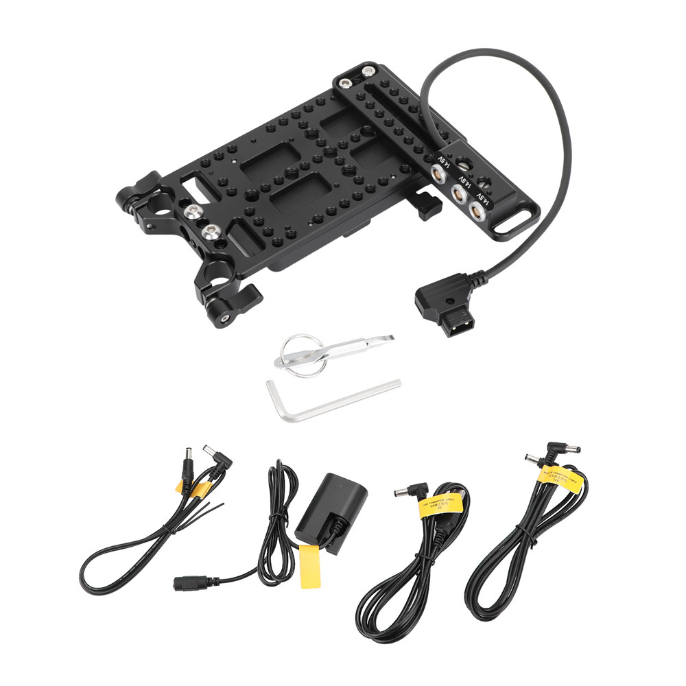 CAMVATE V Lock Mount Plate Power Supply Splitter + 15mm Rod Clamp & Coiled Power Cable