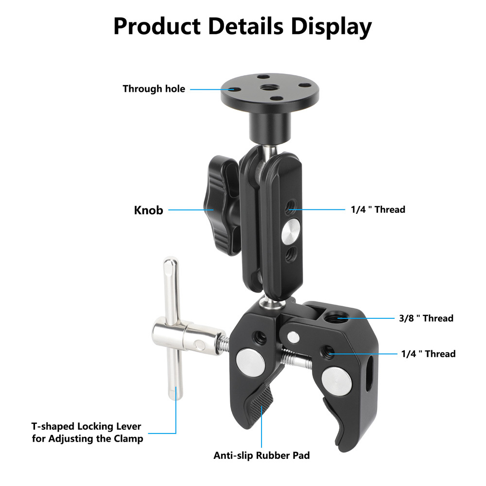 CAMVATE Super Crab Gripper Clamp with Mini Magic Arm