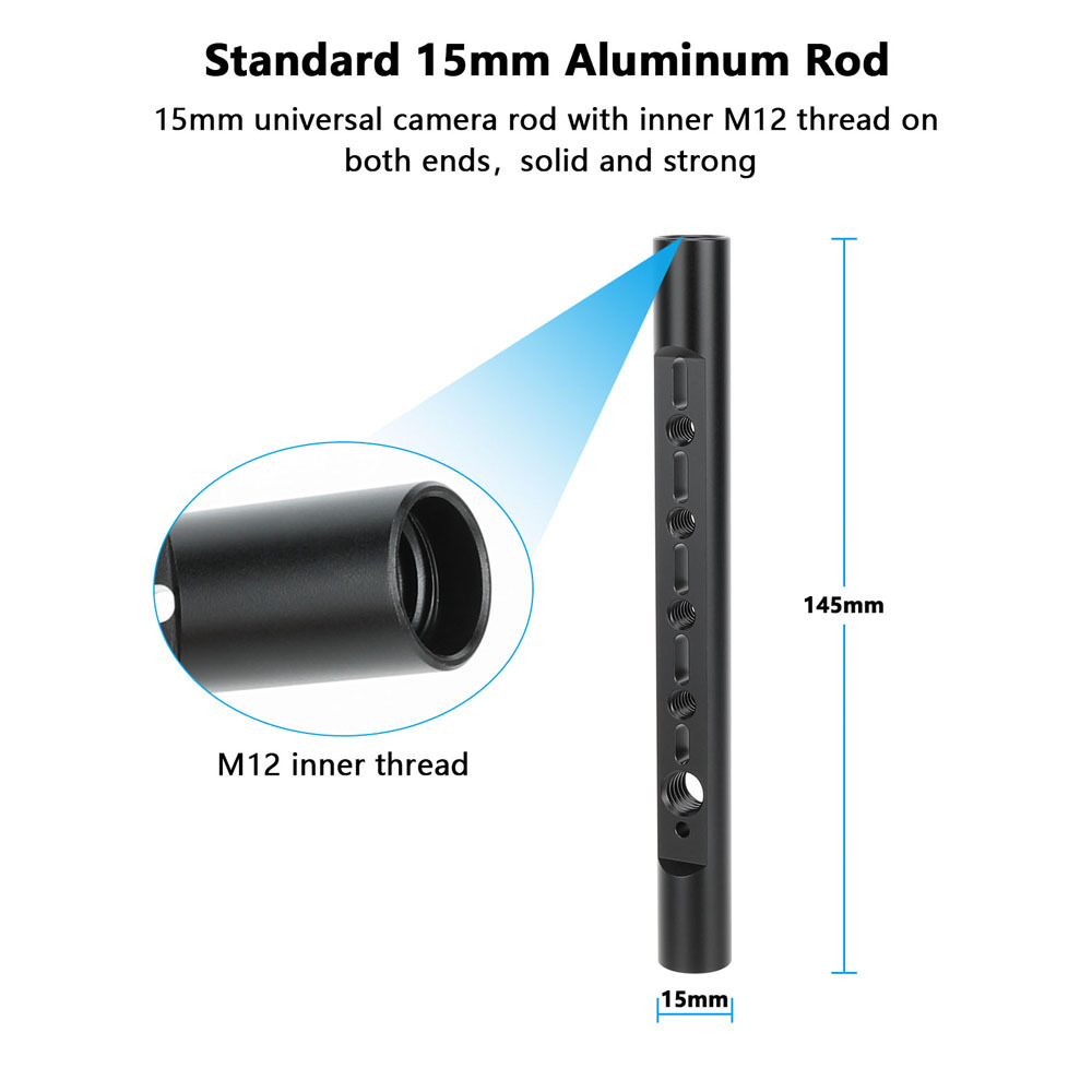 CAMVATE 15mm Rod with 1/4"-20 Threaded Holes (5.9")