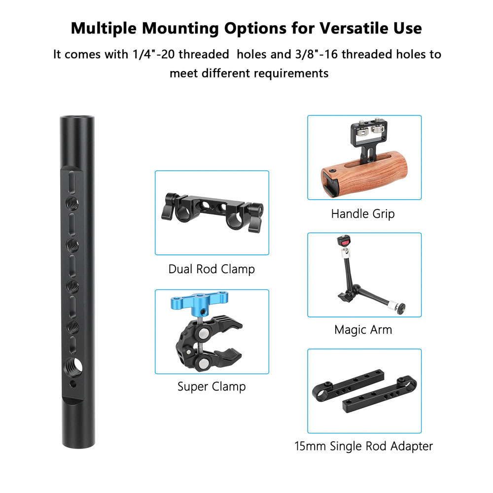 CAMVATE 15mm Rod with 1/4"-20 Threaded Holes (5.9")