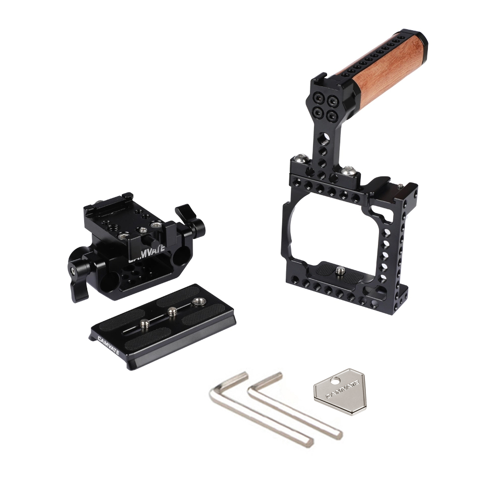 CAMVATE Camera Full Cage With Manfrotto QR Plate & 15mm Railblock & Top Handle For Sony A6000 A6300 A6400 A6500 A6600 4K