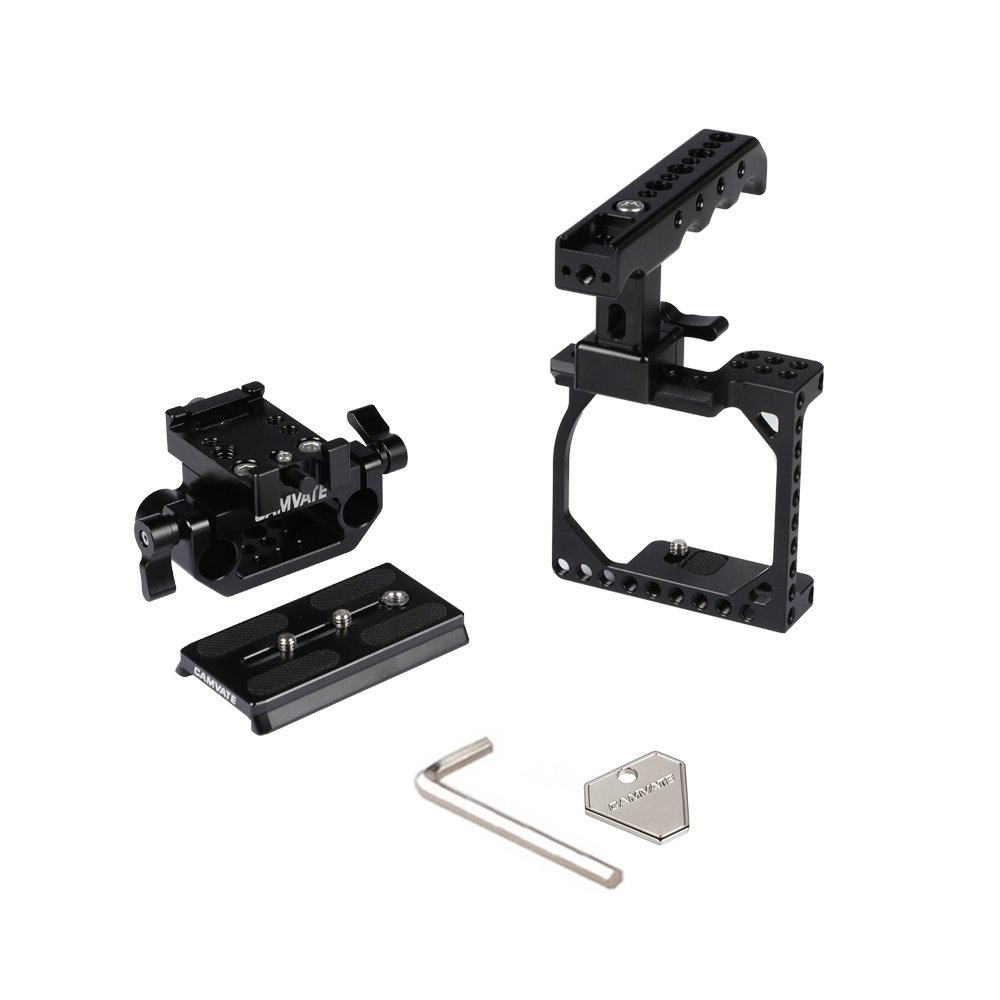 CAMVATE Full Cage Kit With Manfrotto QR Plate & NATO Cheese Handle & 15mm Railblock For Sony A6000 A6300 A6400 A6500 A6600 4K Camera