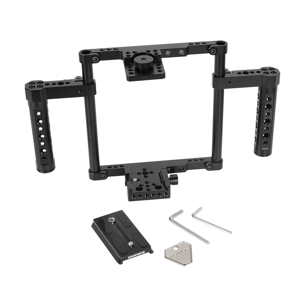 CAMVATE Hand-held Cage Kit With Quick Release Manfrotto Baseplate & Aluminum Cheese Handle Grips For Large / Medium DSLRs With Battery Grip