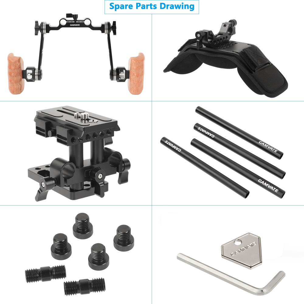CAMVATE Pro Shoulder Mount Rig With Manfrotto Quick Release Baseplate & Adjustable Rosette Wooden Handgrip For DSLR Camera & DV Camcorder