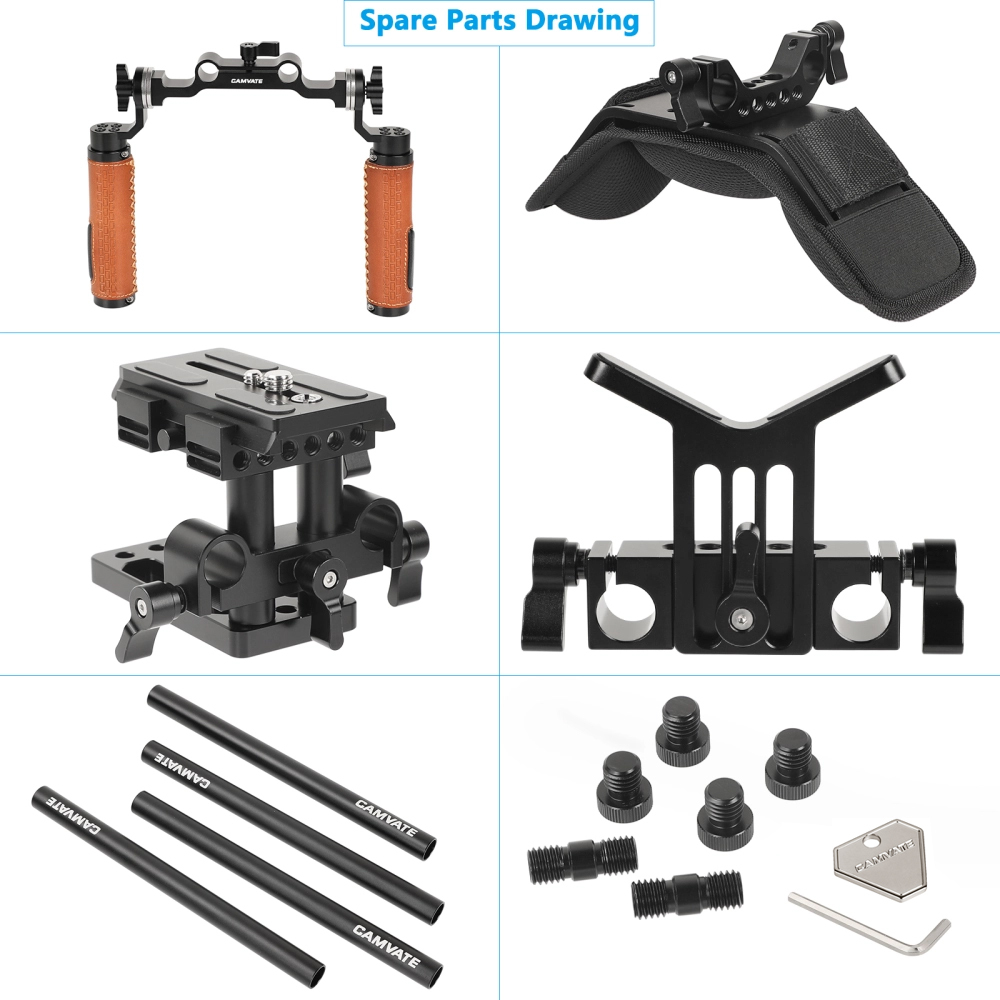 CAMVATE Shoulder Mount Handheld Rig With Manfrotto Quick Release Baseplate & Adjustable Arri Rosette Leather Handgrip