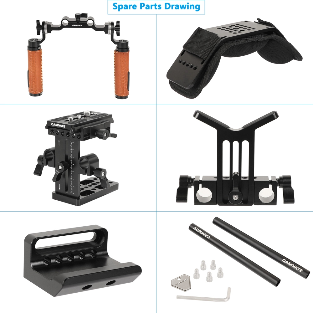 CAMVATE Handheld Shoulder-support Mount Rig With Manfrotto Quick Release Baseplate & Adjustable Arri Rosette Leather Handgrip