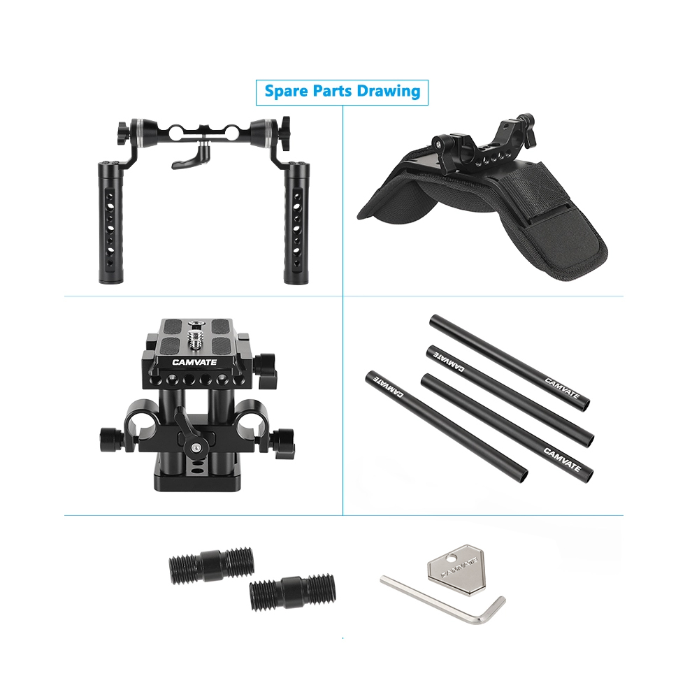 CAMVATE Handheld Shoulder Mount Rig With Manfrotto Quick Release Baseplate & Dual ARRI Rosette Aluminum Cheese Handgrip