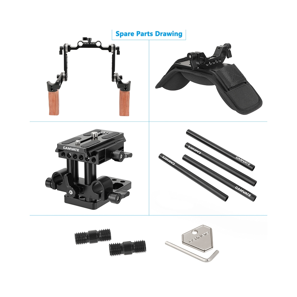 CAMVATE Pro Shoulder Mount Rig With Manfrotto Quick Release Plate & ARRI Rosette Magic Arm Wooden Handgrips