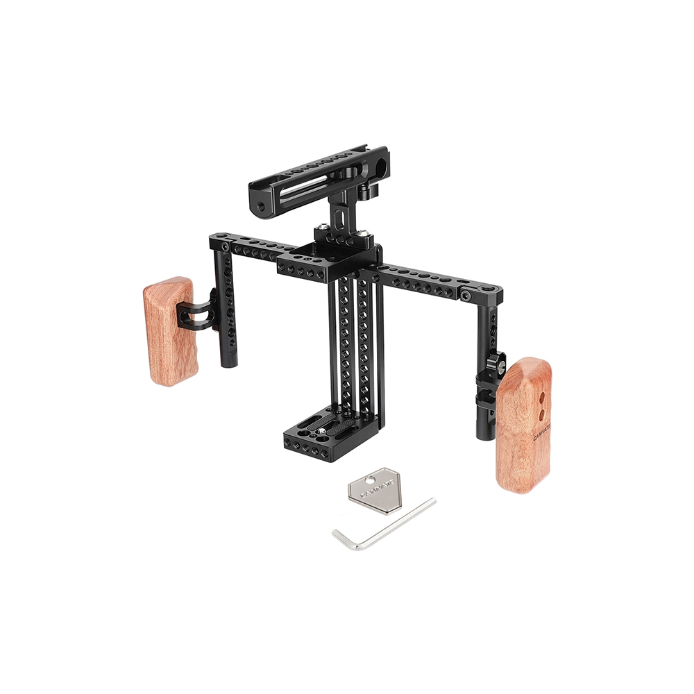 CAMVATE Adjustable 7" Monitor Cage Rig Bracket Support With Dual Wooden Handgrip & Aluminum Top Handle For ATOMOS Ninja Inferno