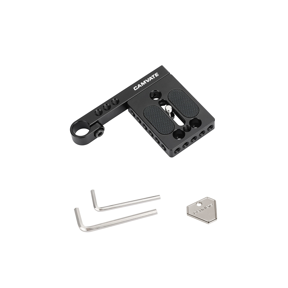 CAMVATE Universal Camera Baseplate With 1/4"-20 Thread Screw And 15mm Single Rod Holder Aluminum Cross Bar (106mm Long)