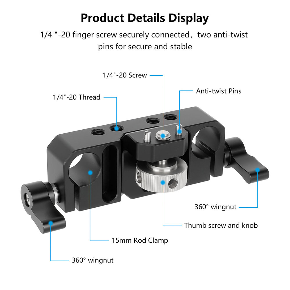 CAMVATE 15mm LWS Dual-Rod Clamp with 1/4''-20 Male Screw Adapter