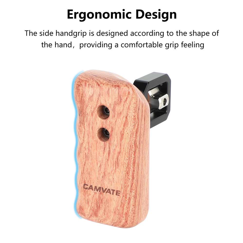 CAMVATE Wooden Hand Grip (Left Side) With 3/8"-16 Thumbscrew Lock Knob & ARRI Locating Pins For DSLR Camera Cage Rig