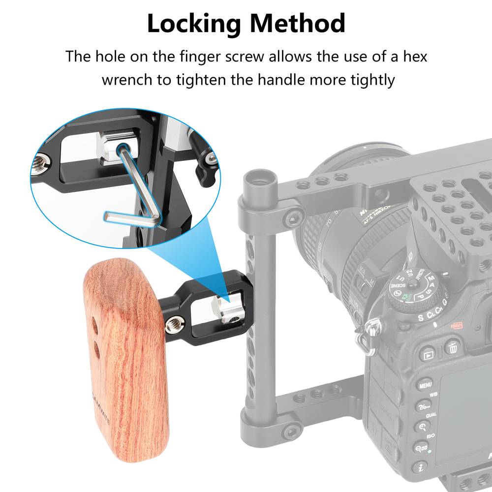CAMVATE Wooden Hand Grip (Left Side) With 3/8"-16 Thumbscrew Lock Knob & ARRI Locating Pins For DSLR Camera Cage Rig