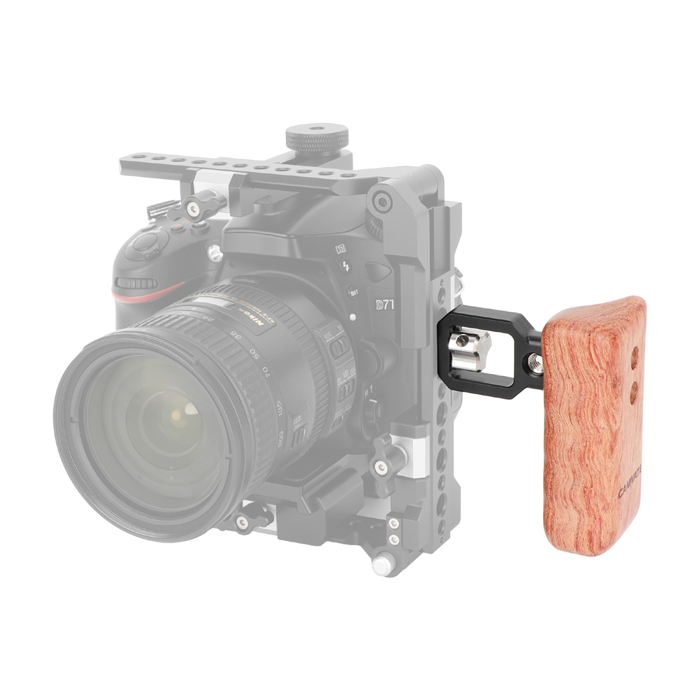 CAMVATE Wooden Hand Grip (Left Side) With 3/8"-16 Thumbscrew Lock Knob & ARRI Locating Pins For DSLR Camera Cage Rig
