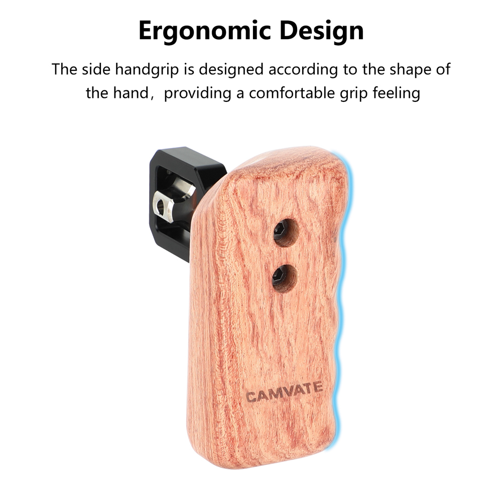CAMVATE Wooden Hand Grip (Left Side) With 3/8"-16 Thumbscrew Lock Knob & ARRI Locating Pins For DSLR Camera Cage Rig