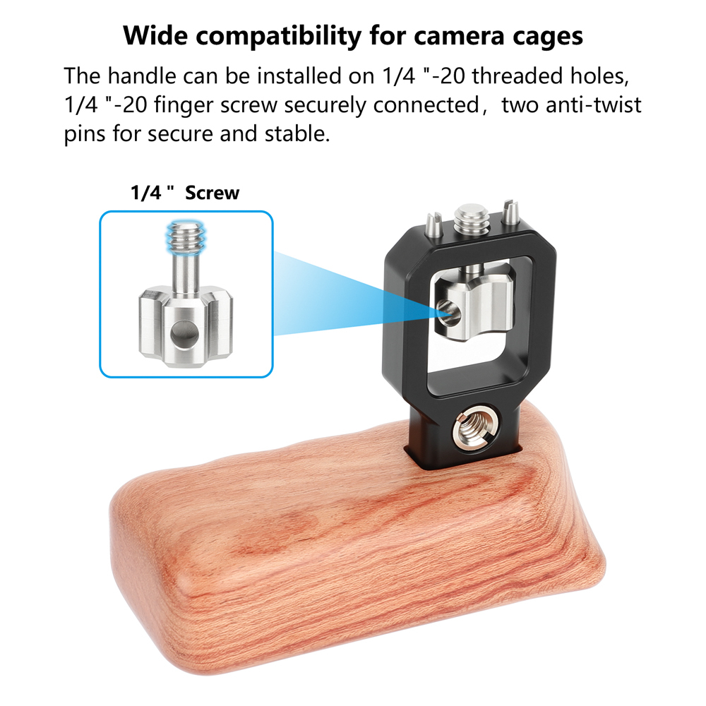 CAMVATE Wooden Hand Grip (Left Side) With 3/8"-16 Thumbscrew Lock Knob & ARRI Locating Pins For DSLR Camera Cage Rig