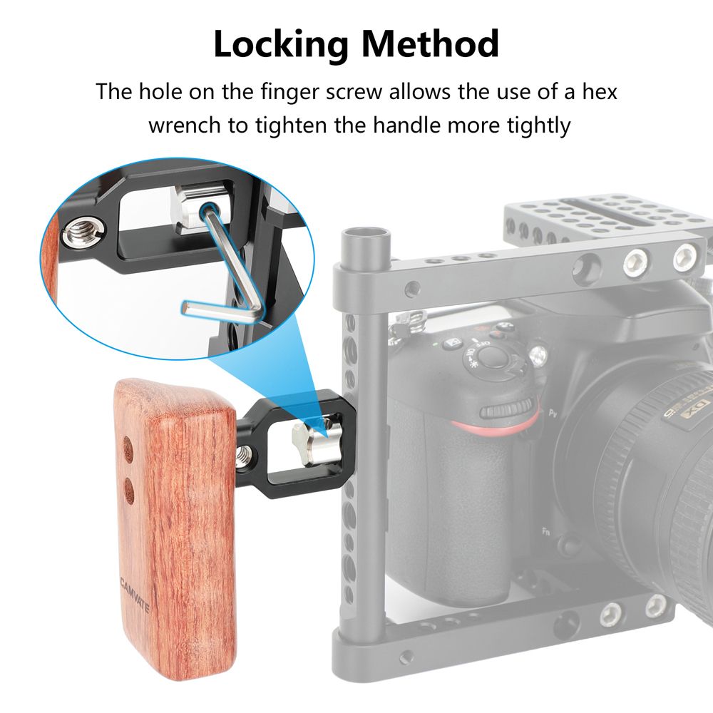 CAMVATE Wooden Hand Grip (Left Side) With 3/8"-16 Thumbscrew Lock Knob & ARRI Locating Pins For DSLR Camera Cage Rig