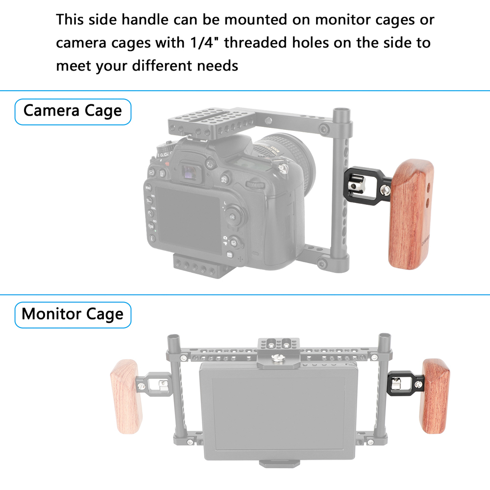 CAMVATE Wooden Hand Grip (Left Side) With 3/8"-16 Thumbscrew Lock Knob & ARRI Locating Pins For DSLR Camera Cage Rig
