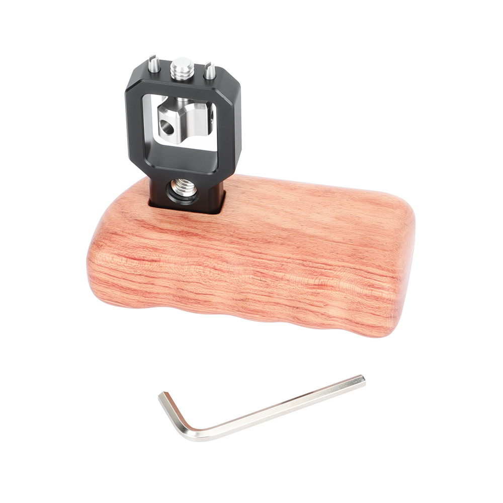 CAMVATE Wooden Hand Grip (Left Side) With 3/8"-16 Thumbscrew Lock Knob & ARRI Locating Pins For DSLR Camera Cage Rig