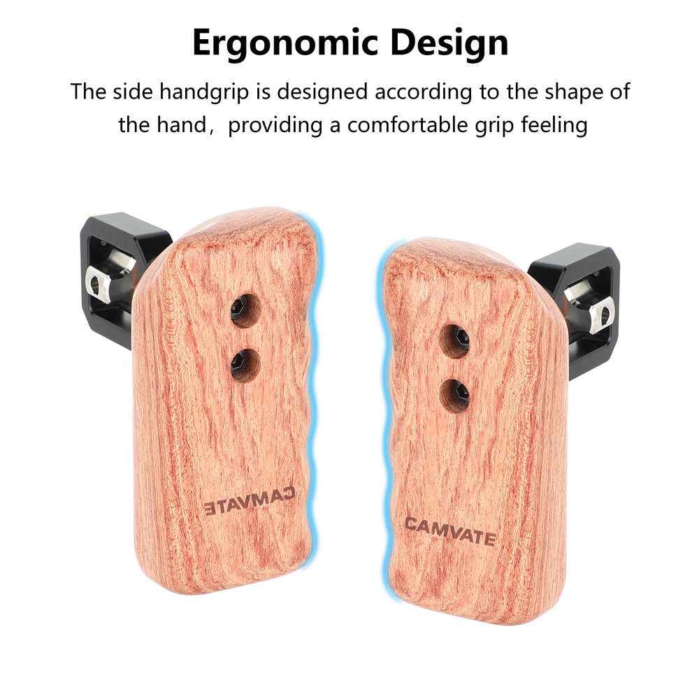 CAMVATE Wooden Hand Grip (Left Side) With 3/8"-16 Thumbscrew Lock Knob & ARRI Locating Pins For DSLR Camera Cage Rig