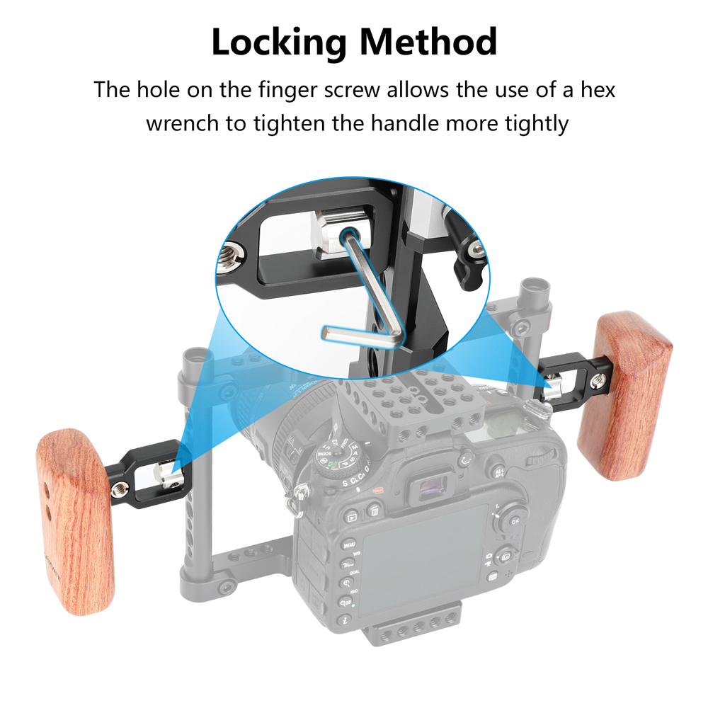 CAMVATE Wooden Hand Grip (Left Side) With 3/8"-16 Thumbscrew Lock Knob & ARRI Locating Pins For DSLR Camera Cage Rig