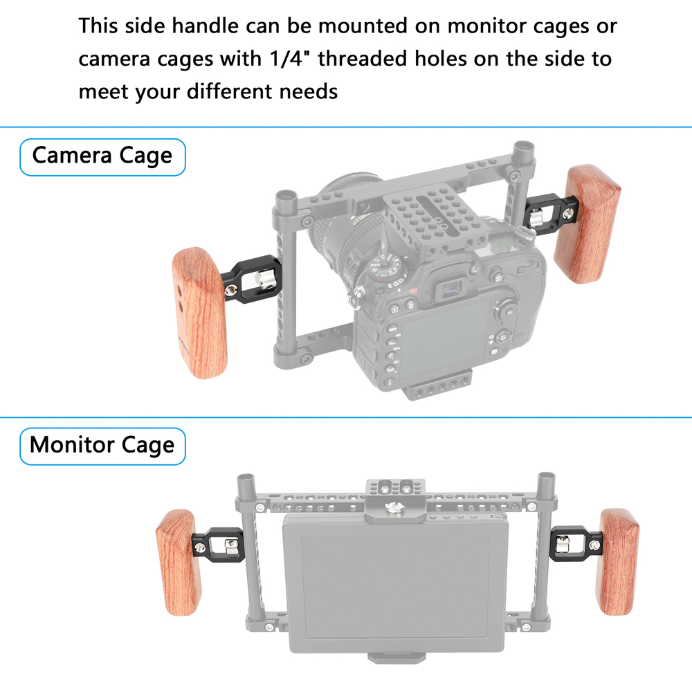 CAMVATE Wooden Hand Grip (Left Side) With 3/8"-16 Thumbscrew Lock Knob & ARRI Locating Pins For DSLR Camera Cage Rig