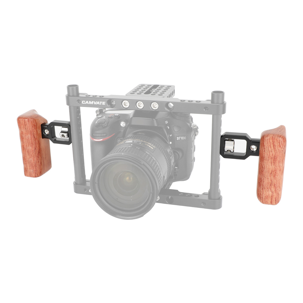 CAMVATE Wooden Hand Grip (Left Side) With 3/8"-16 Thumbscrew Lock Knob & ARRI Locating Pins For DSLR Camera Cage Rig