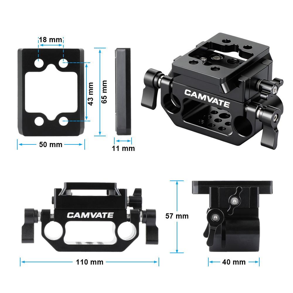 CAMVATE Manfrotto Quick Release Sliding Mount & Adapter Plate With 15mm Dual Rod Clamp Base For DSLR Camera Cage Kit