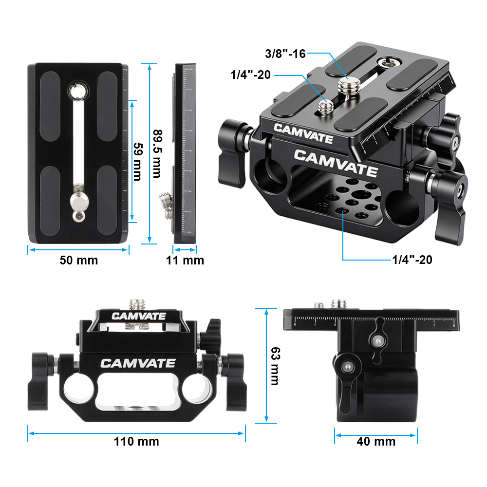 CAMVATE Manfrotto QR Baseplate Sliding Mount With 15mm Dual Rod Clamp