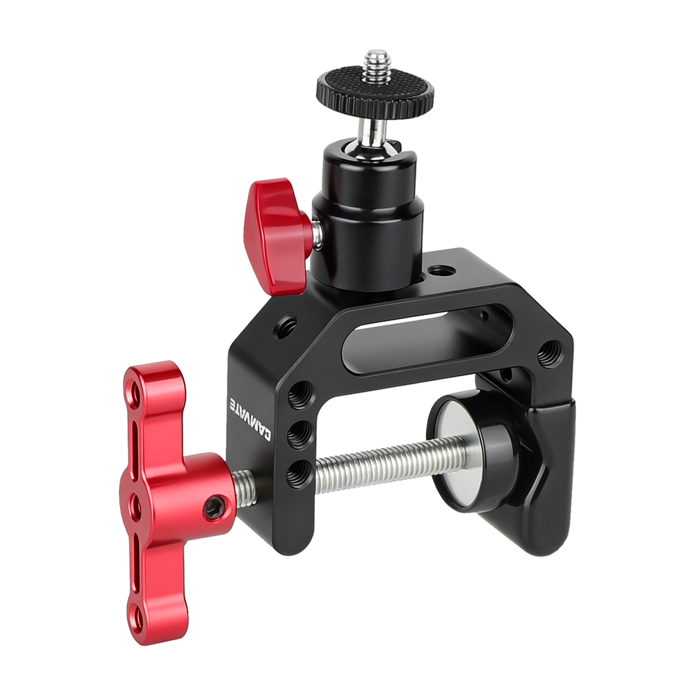 CAMVATE Heavy-duty C Clamp Grip + 1/4"-20 Ball Head Support Holder (Red Locking Knob)