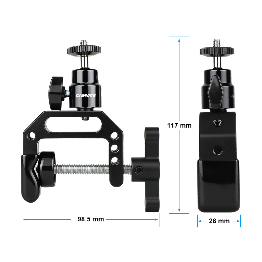 CAMVATE Heavy-duty C Clamp Grip + 1/4"-20 Ball Head Support Holder (Black Locking Knob)